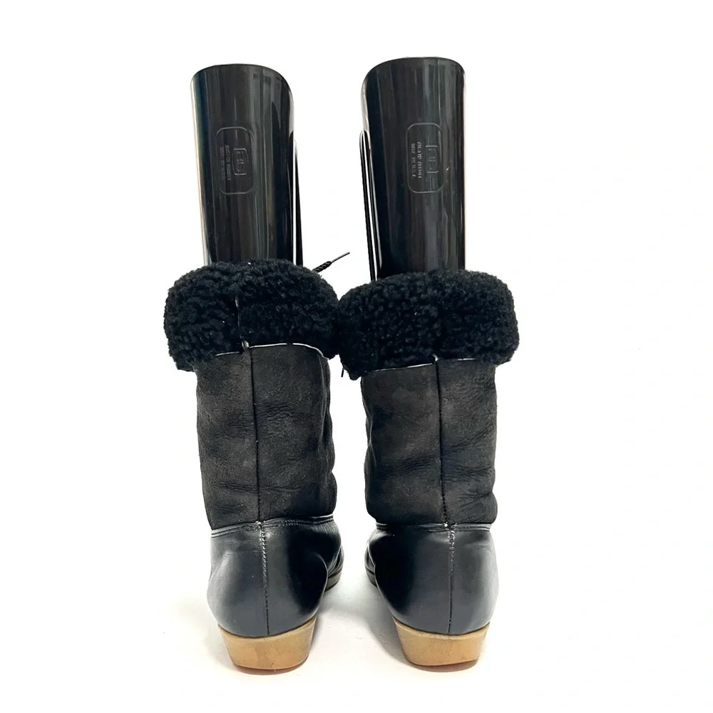 Vintage 1970s black suede and leather faux shearling pull on winter snow boots